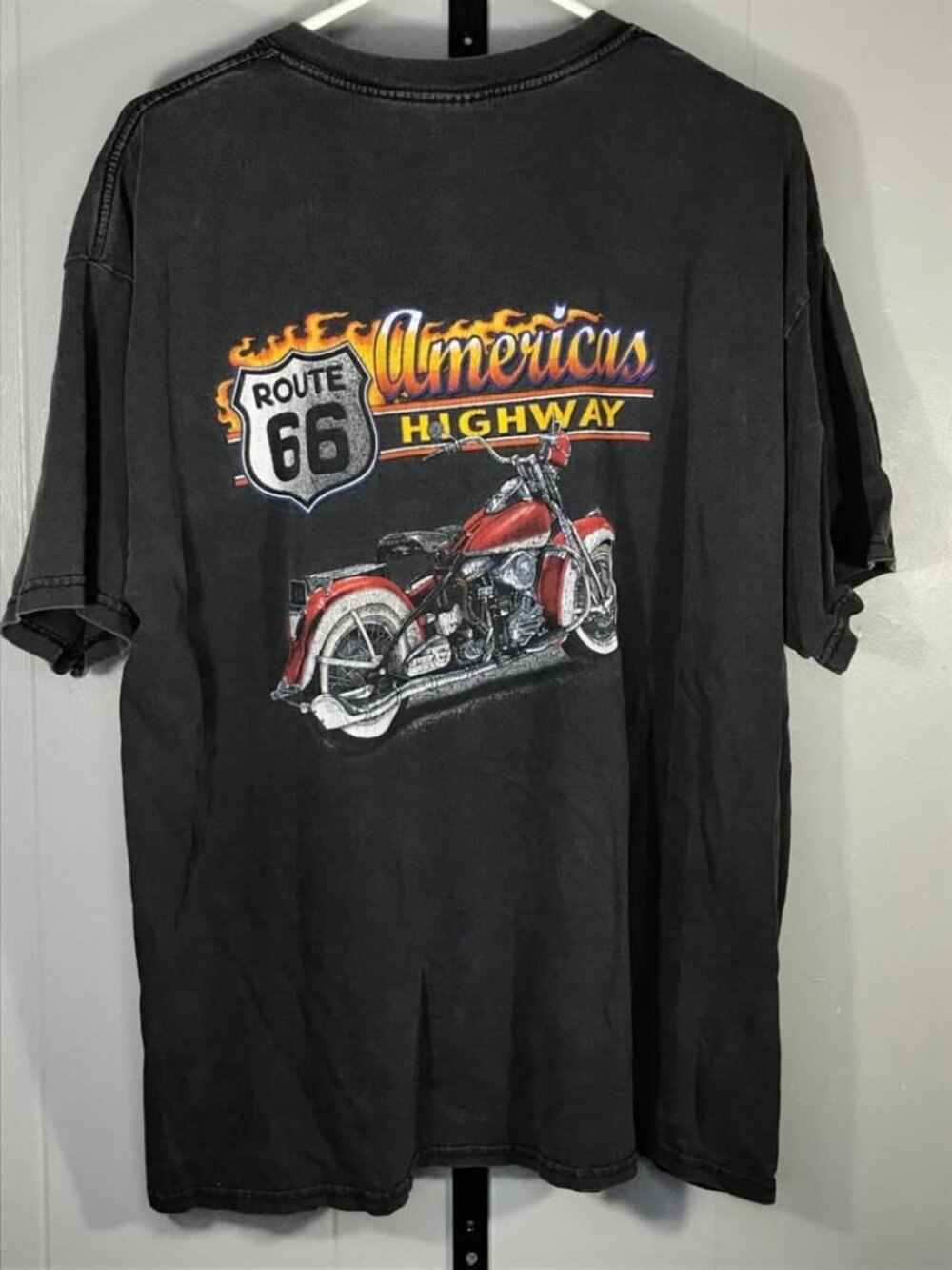 Vintage Y2K Biker Motorcycle Chopper Flames tshirt mens XL